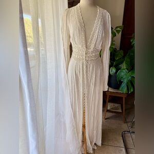 Free People | Dresses | Nwt Free People Shady Palm Maxi Kimono Bridalshower  White Lace Trim Dress